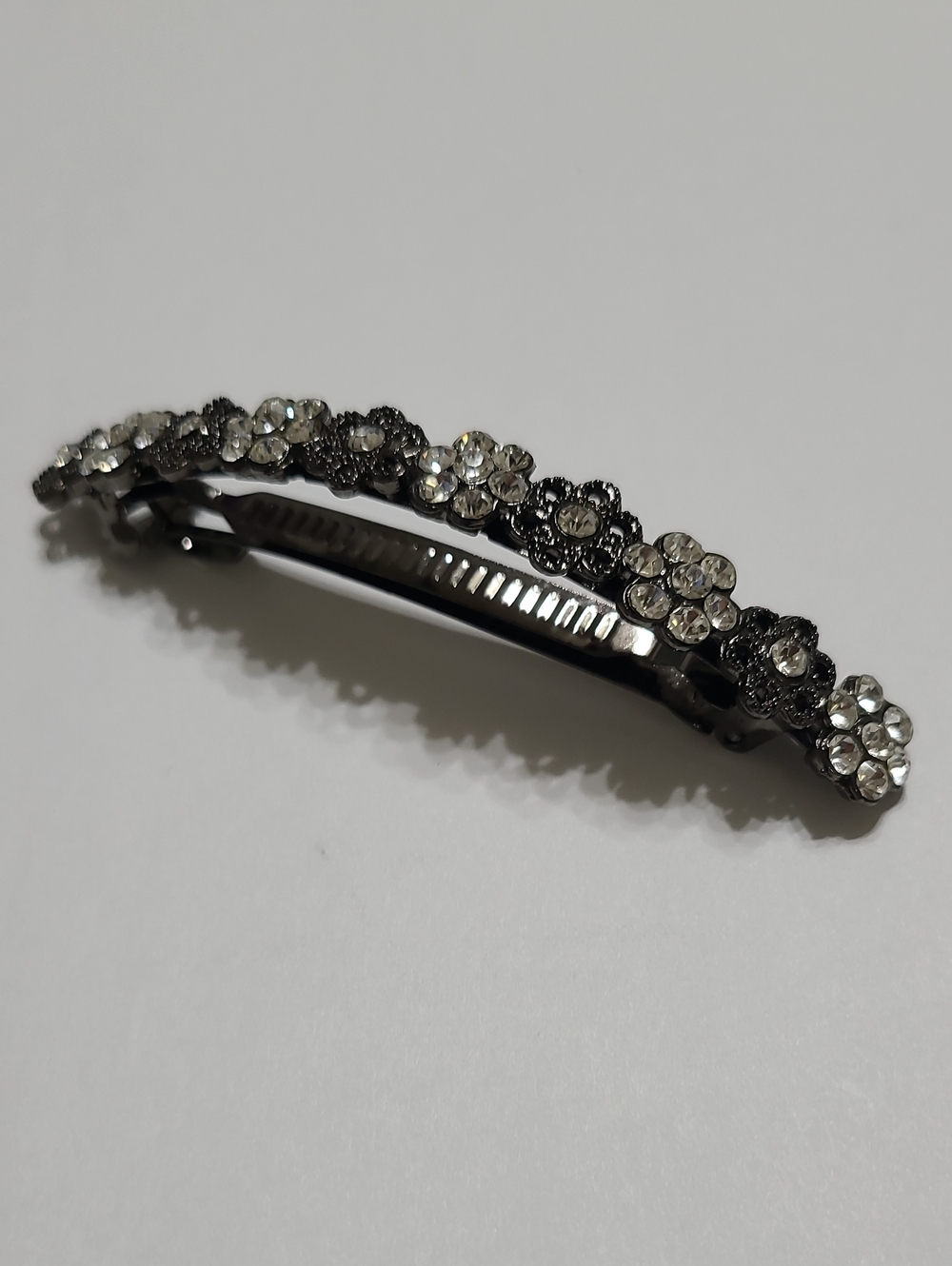 Vintage Elegant Gunmetal Rhinestone Flowers Accent Hair Barrette